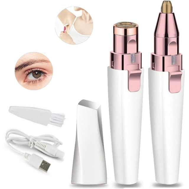 Recortador de cejas recargable y removedor de vello facial para mujeres, depilación facial 2 en 1 con depiladora de cejas, afeitadora recortadora indolora