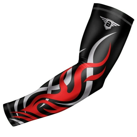 Bucwild Sports Flame Compression Arm Sleeve Youth/Kids & Adult Sizes - Baseball Basketball Football Running - UV/Sun Protection Cooling Base Layer Pain Relief (1 Sleeve)