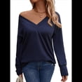 thumbnail image 1 of Camisa de Larga para Mujer, Atuendos de Otoño, Ropa Informal Elegante, Blusa Tipo Túnica con Cuello en V y Botones. Azul Marino XL, 1 of 8