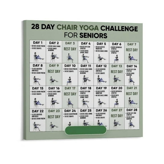 28 Days Chair Yoga for Seniors Pregnancy Yoga Training Schedule Poster (1) Bedroom Office Room Printed Canvas Poster Wall Art Decoration Painting Aesthetic Poster Posters