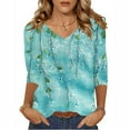 thumbnail image 2 of CYMMPU Tunic Tops V Neck Blouses for Women Dressy Casual Summer Trendy Shirts Spring Tops 3/4 Sleeve Loose Fit Floral Printed Business Elegant Work Tops T-Shirts Light Blue M, 2 of 4