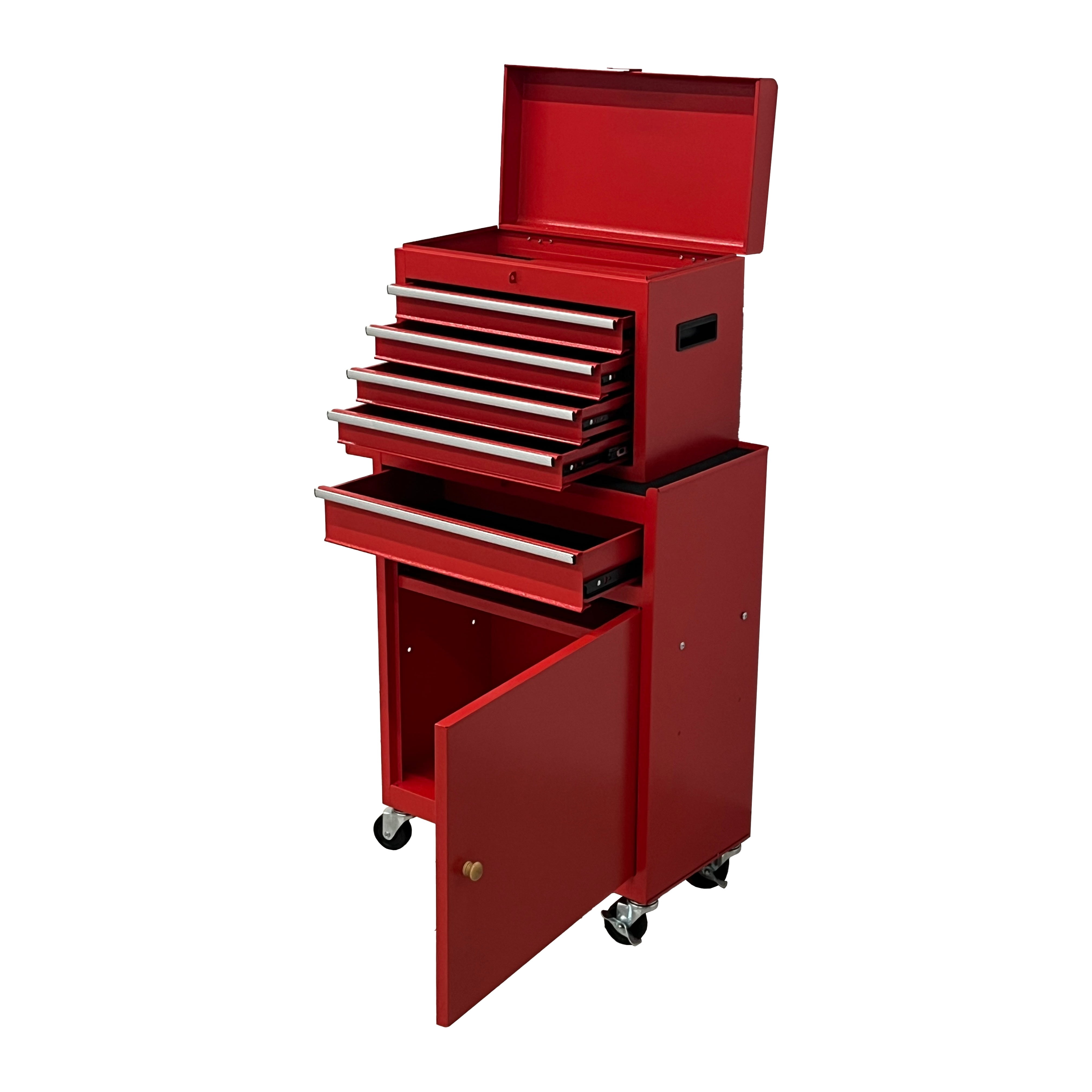5 Drawer Rolling Tool Chest, Metal Tool Storage Cabinet with Detachable Top, Sliding Drawers, Lockable Wheels and Lock‑System, Tool Cart Organizer for Garage Workshop, Red