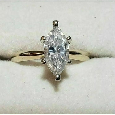 14K Yellow Gold Plated 2CT Marquise Cut Lab Created Moissanite Solitaire Women's Beauty Ring
