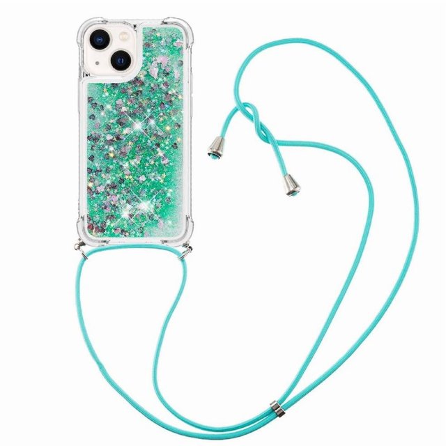 Funda FOXDOCK para iPhone 14 Plus con Cuerda Ajustable, Brillo Líquido, Protección Antigolpes y Lente – Ideal para Regalo
