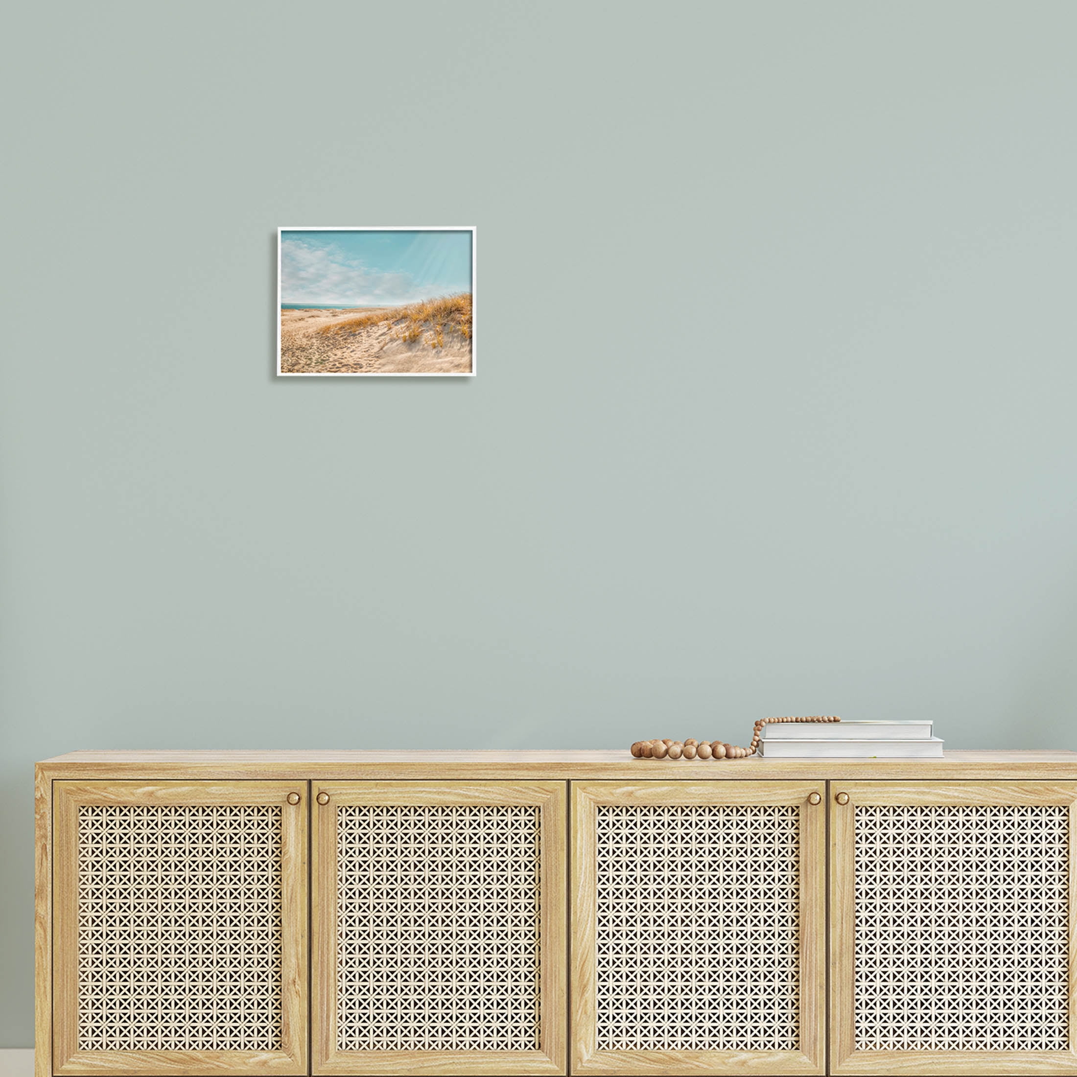 Sandy Ocean Beach Sun Rays Coastal Photograph White Framed Art Print Wall Art