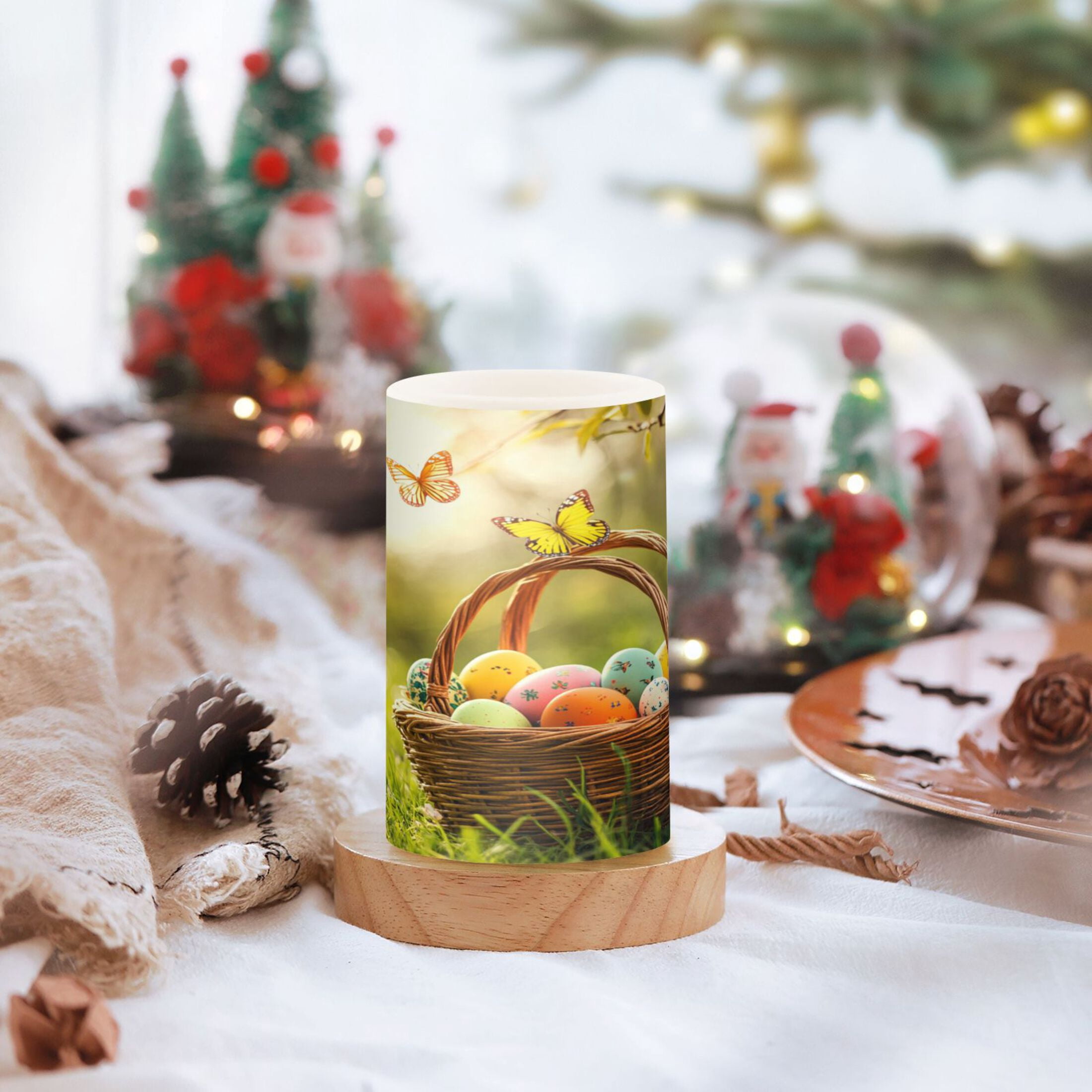 2 PCS Flameless Candles with Remote Timer LED Battery Operated Flickering Candle Light for Wedding Table Home Decoration Gifts Easter Basket with Colorful Eggs