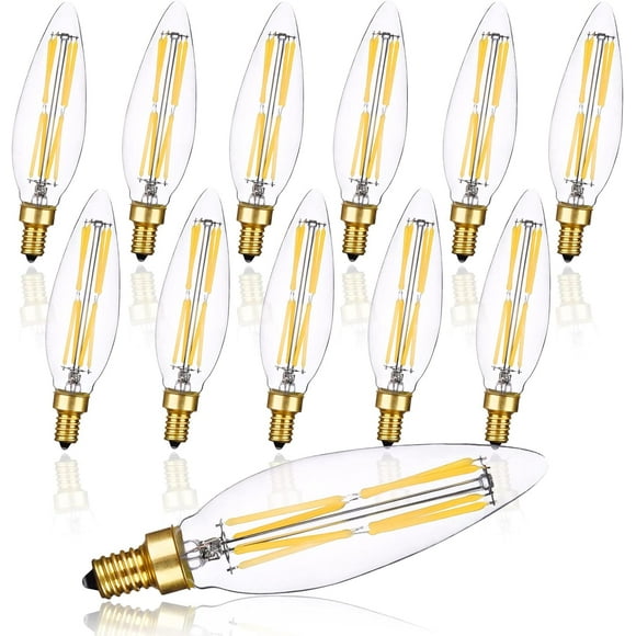 SHIQI-Candelabra Led Light Bulbs B10 B11 Dimmable Edison Light Bulbs Daylight White 4000K,8W,E12 Base Ceiling Fan Light Bulbs,Pack of 12