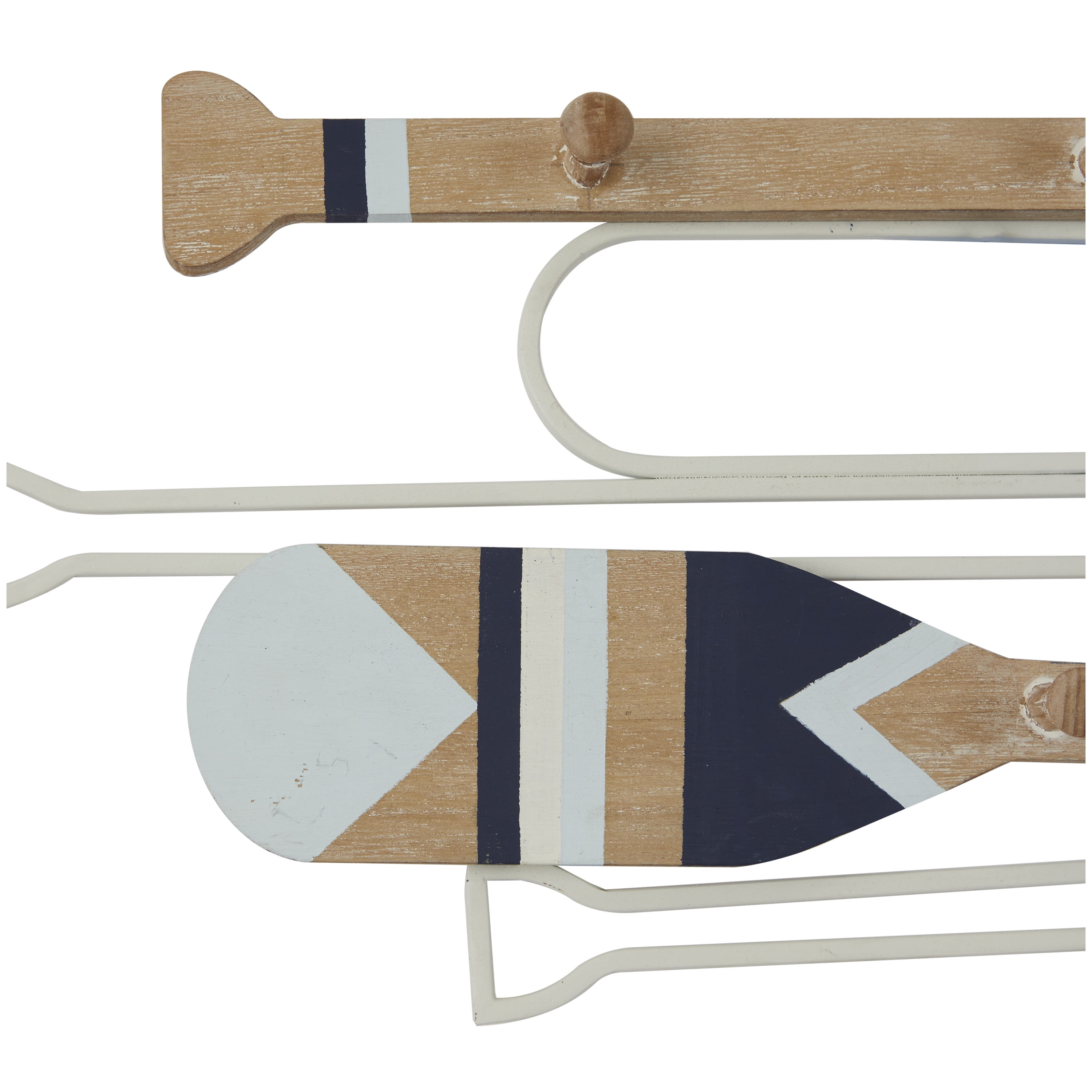 DecMode 30", 29"W Light Brown Wood 12 Hangers Paddle Wall Hook with Stripe Patterns, 2-Pieces