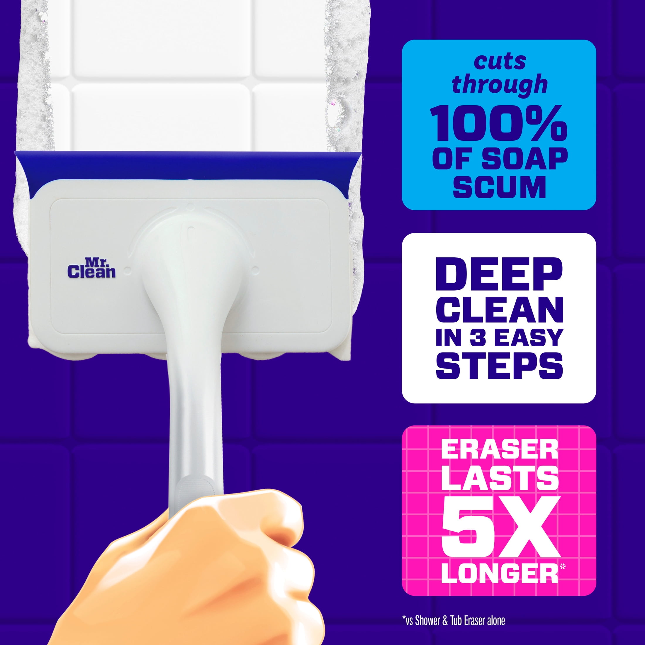 Mr. Clean Shower & Tub Scrubber, Starter Kit, 1 Scrubber & 2 Erasers