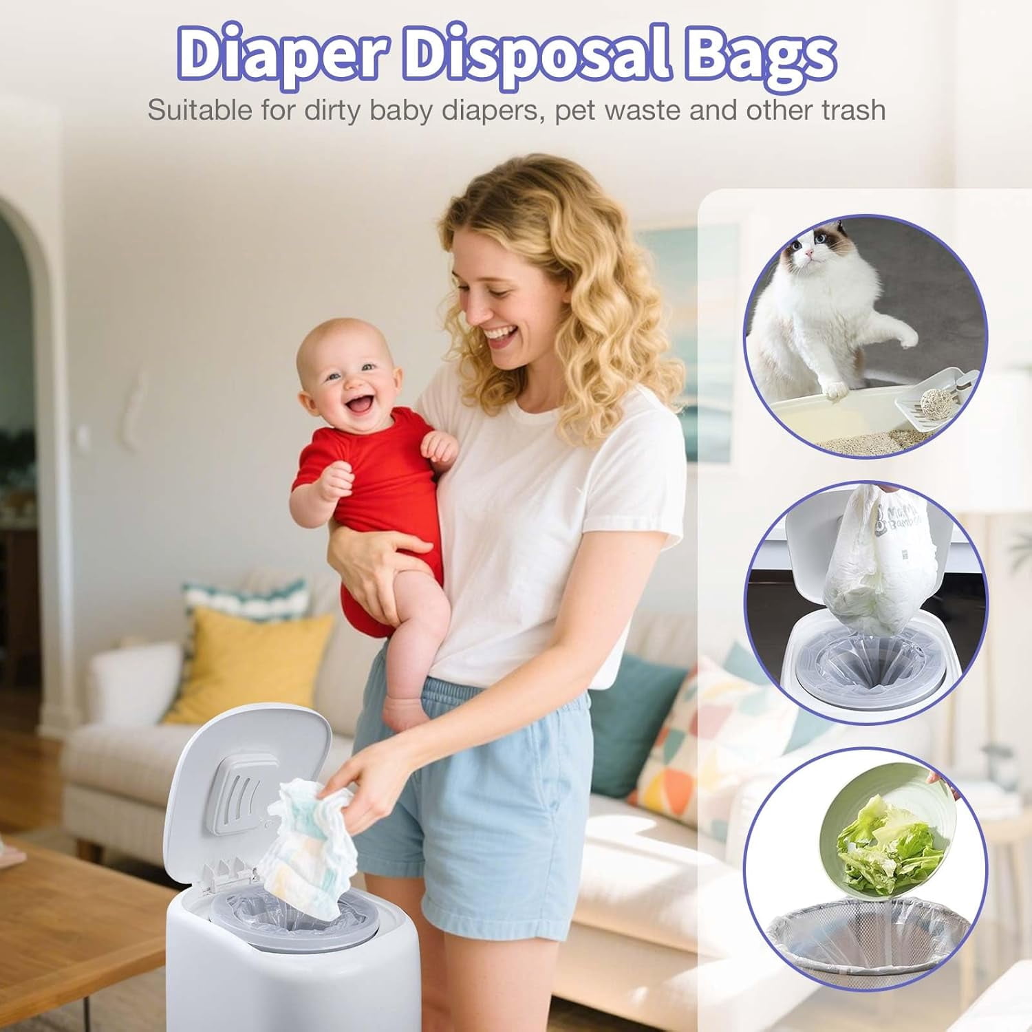 Diaper Pail Refill Bags 8 Pack Upgraded Odor Control Diaper Disposal Bag Compatible with All Diaper Trash Can, Compact Pail, Pails Diaper Pail Refills
