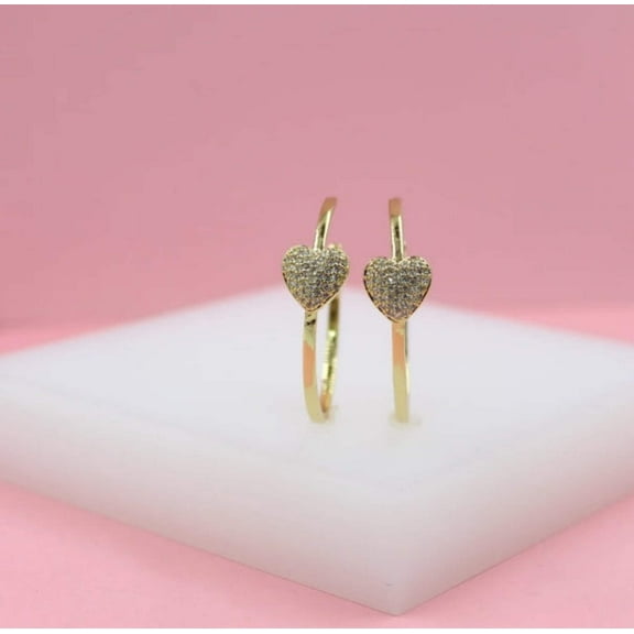 18K Gold Filled Heart Open Hoop Earrings With Micro CZ