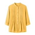 thumbnail image 6 of CHGBMOK Women's Fall Tops Crew Neck Long Sleeve Shirts with Button Down Casual Pleated Blouses, 6 of 6