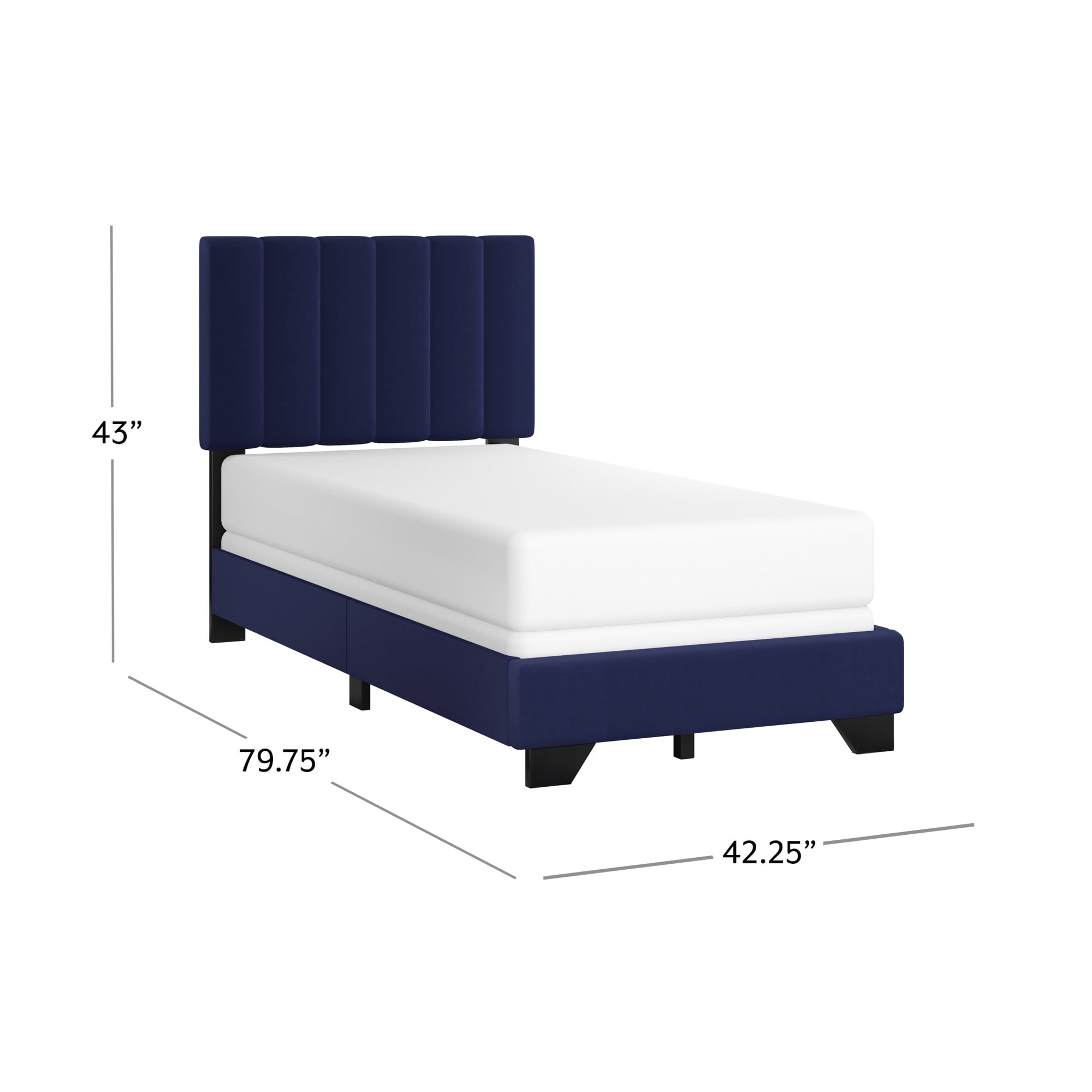Reece Channel Stitched Upholstered Twin Bed, Sapphire, by Hillsdale Living Essentials