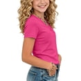 thumbnail image 5 of OGLCCG Girls V Neck Ruched T-Shirts Kids Summer Short Sleeve Plain Tunic Tops Cute Fashion Solid Color Tees 4-15 Years, 5 of 7