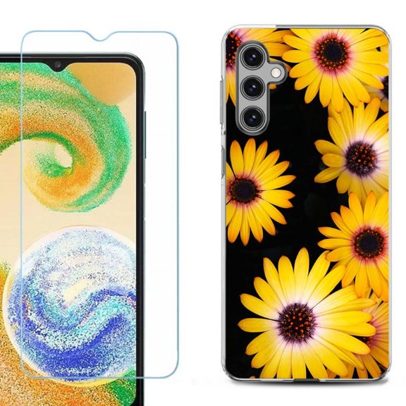 OneToughShield ® Compatible with Samsung Galaxy S24, Shockproof Fashion Phone Case, with Tempered Glass Screen Protector - Yellow Flower