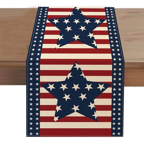 LHNFT 4th of July Table Runner 13 x 72 Inches, Patriotic Memorial Independence Day Decoration Linen Table Runners for Farmhouse Kitchen Dining Holiday Birthday Party