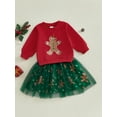 thumbnail image 4 of Toddler Baby Girls 2Pcs Christmas Outfits 6 12 18 24 Months 2T 3T 4T Long Sleeve Gingerbread Sweatshirt + Tulle Skirt Set Clothes, 4 of 9