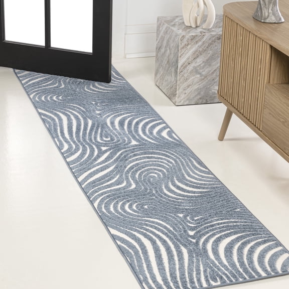 JONATHAN Y SCANDINAVIAN 2' x 8' Runner Rug, Maribo Abstract Groovy Striped - Dark Blue/Cream, SCN103E-28