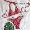 thumbnail image 1 of Bikini Sexy con diamantes de imitación para mujer, traje de baño de 3 piezas con Tanga, banda de diamante brillante, realce verde, cadena de Metal, traje de baño de lujo, 1 of 5