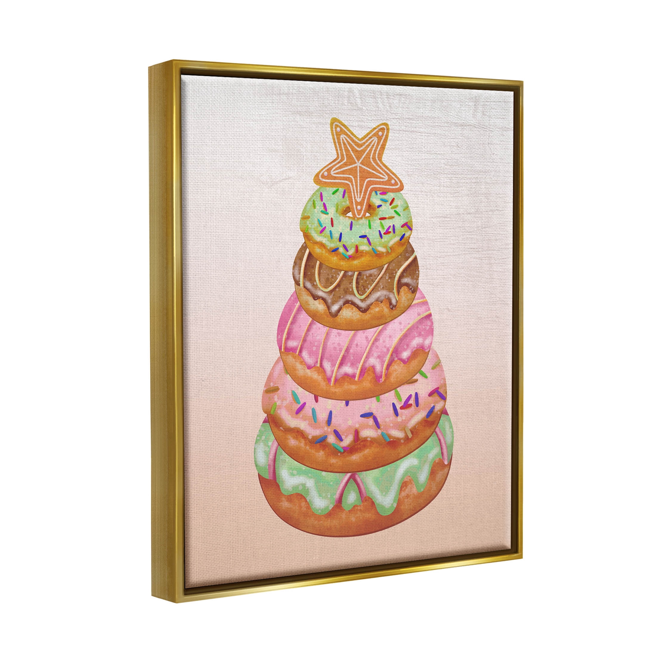 Seasonal Sweets Stacked Donuts Holiday Graphic Art Metallic Gold Framed Art Print Wall Art