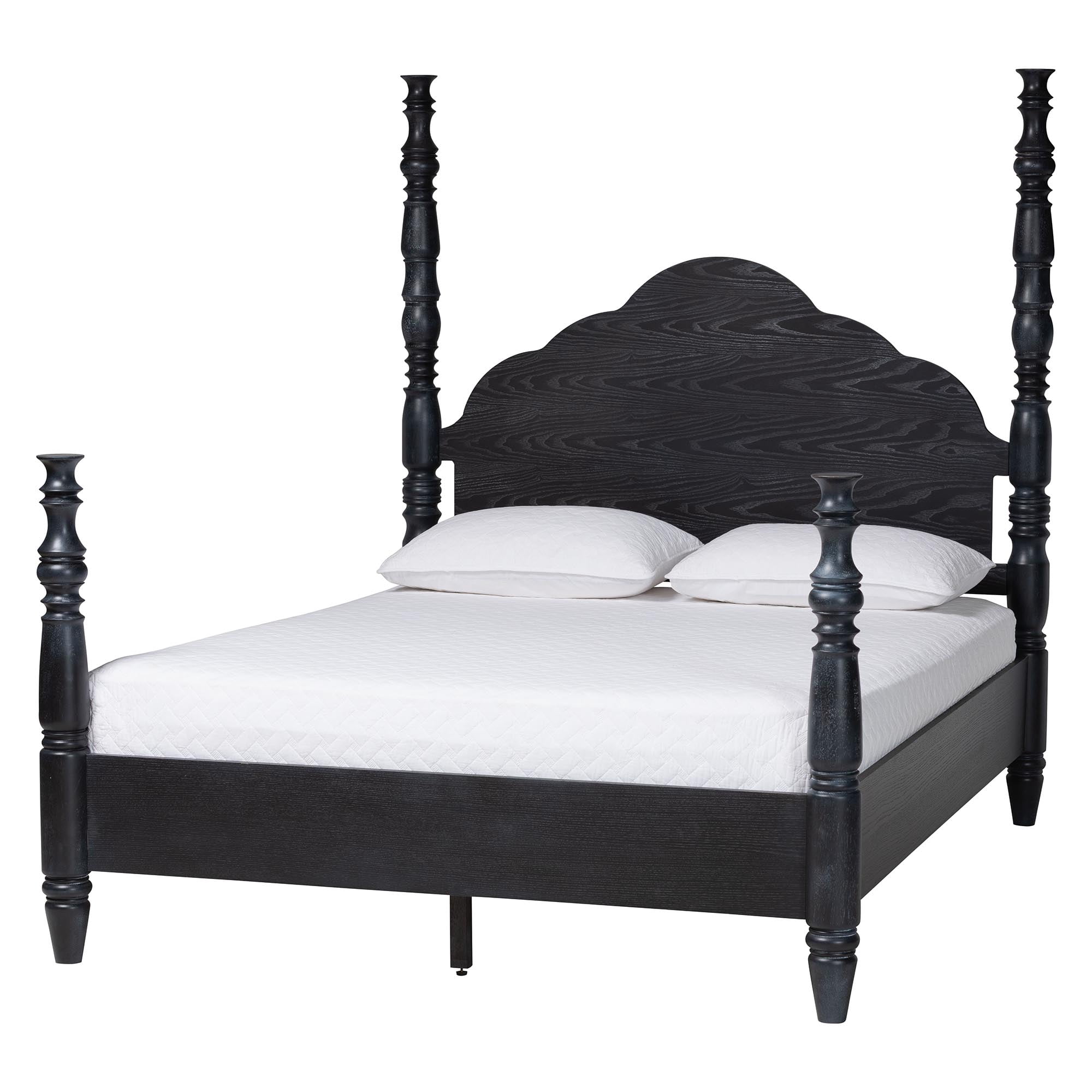 Baxton Studio Four-Poster Farmhouse Platform Bed, Queen, Black