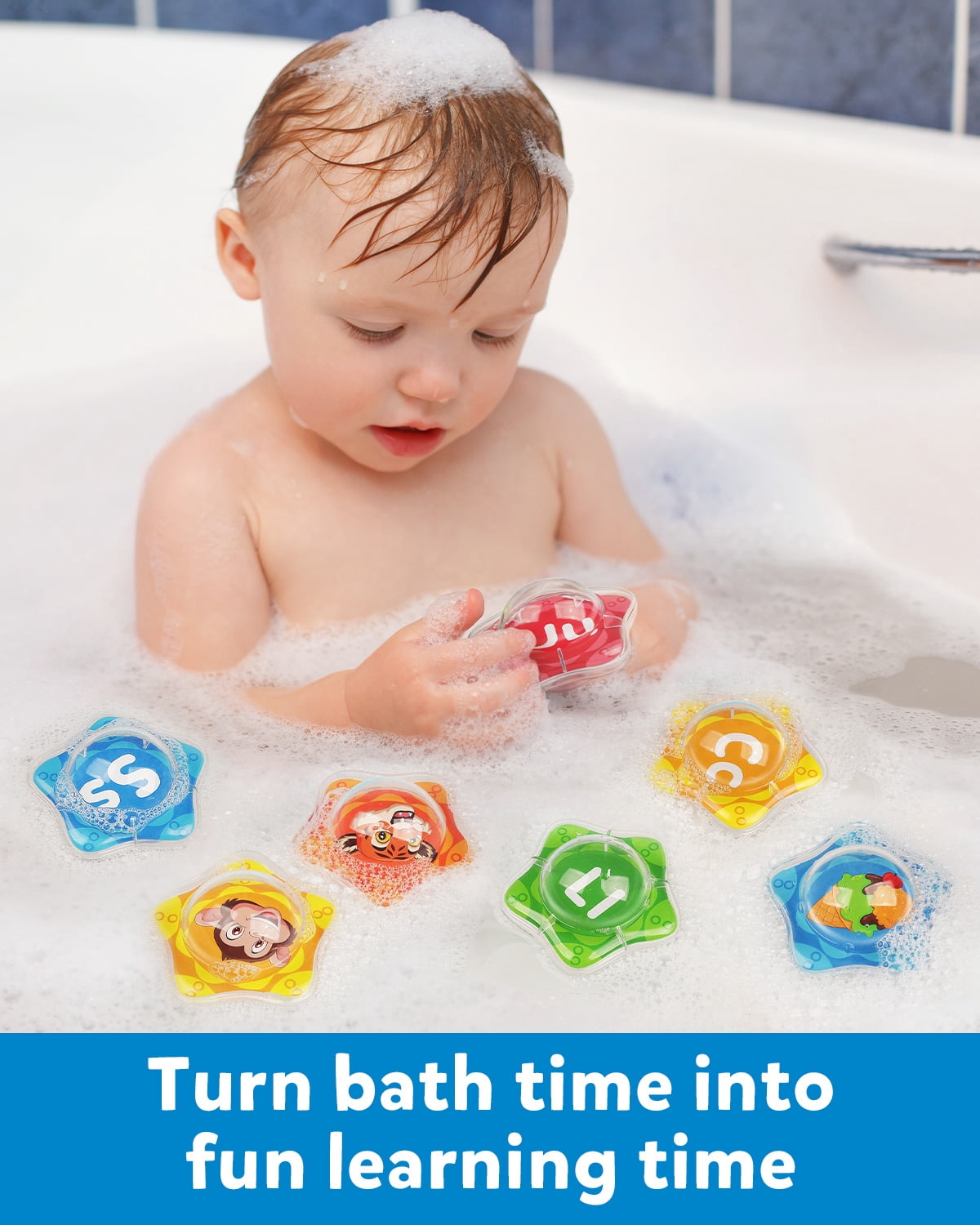 Coogam Starfish Floating Bath Toys, 26pcs Bathtub Alphabet Letters Set, Montessori Water Pool Toy Learning Activities Shower Toy for 3 Years Old Toddlers