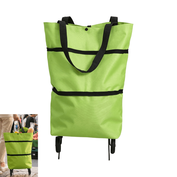 BSMAT 2-in-1 Foldable Shopping Cart with Wheels, Portable Rolling Tote Shoppings Bags, Waterproof & Sturdy Grocery Bag Hand Truck for Supermarket, Laundry, Travel