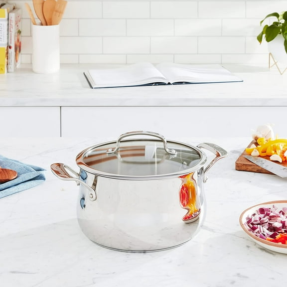 Premium Stainless Steel Dutch Oven with Glass Cover, Silver