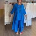 thumbnail image 3 of CILENON Clearance 2 Piece Sets for Women Solid Color Cotton Linen Pant Sets Casual Long Sleeve Button T Shirt Loose Wide Leg Pants Set Fall Outfits (Blue,XXXXL), 3 of 5