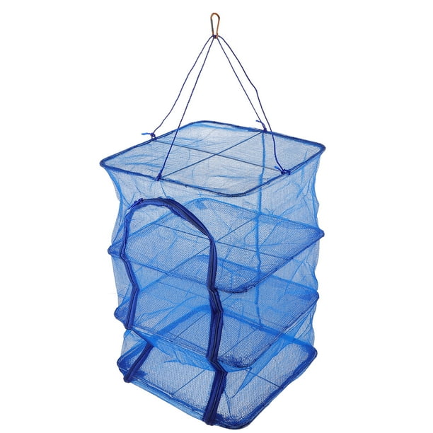 Pantalla de secado plegable para alimentos al aire libre, malla colgante cuadrada para camarones, pescado, frutas y verduras (cuatro capas, 66 x 35 x 35 cm, con hebilla)