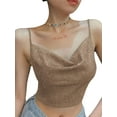 thumbnail image 1 of Txlixc Blusa de verano para mujeres, correas de espaguetis brillantes, negras cuello V de corte bajo para niñas Txlixc moda, 1 of 6