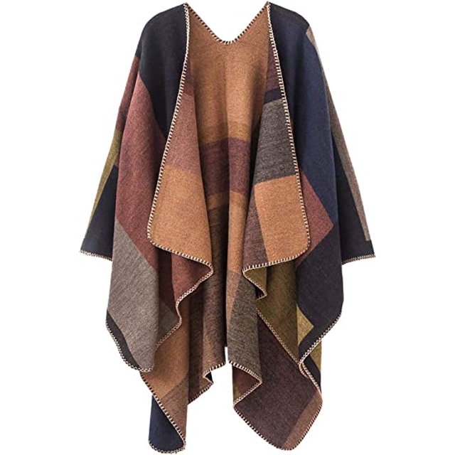 Chales de manta para mujer, color caqui, suéter tipo cárdigan de gran tamaño con capa de poncho frontal abierta