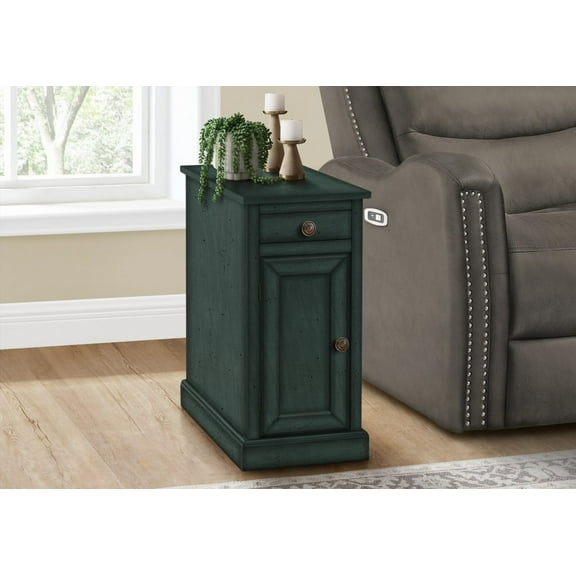 Accent Table with Antique Blue Veneer, Storage Drawer, Bedroom|11.75W x 21.75L x 24.25H