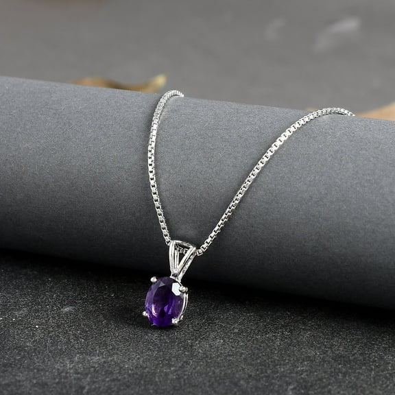 Femme Jam 925 Sterling Silver Pendant Necklace, Solitaire Oval Cut Natural Amethyst Gemstone, Silver Pendant Necklace for Women