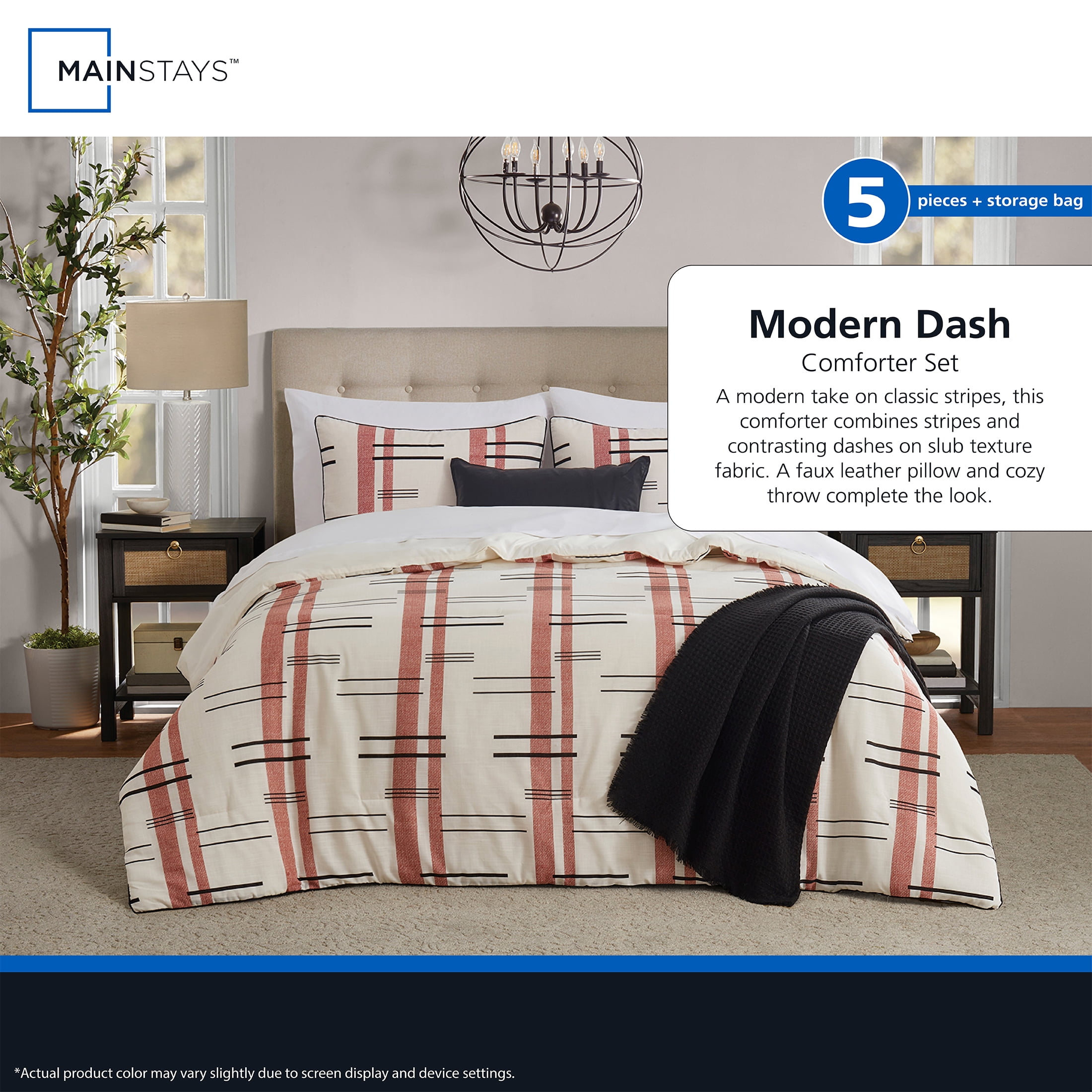 Mainstays Modern Dash 4-Piece Red Canyon Comforter Set, Twin/Twin XL