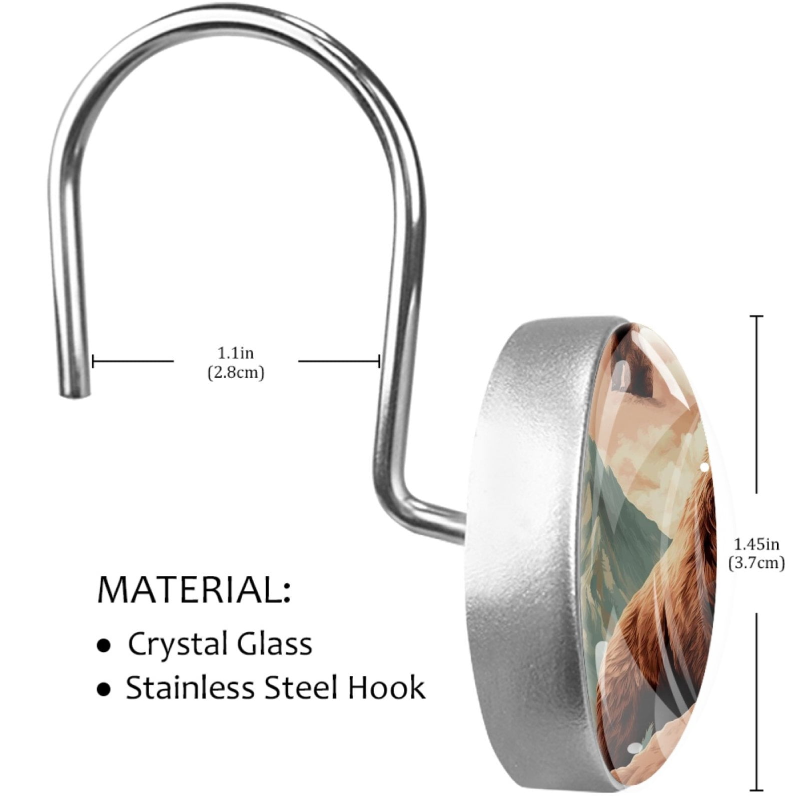 HemaKayy 12 Pcs Decorative Shower Curtain Hooks - Stainless Steel Rings for Bathroom Decor - Easy Glide & Secure Hold - Perfect Decoration for Bathroom Shower Rods - Animal Bear