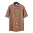 thumbnail image 4 of Men's Slim Fit Polo Shirts Short Sleeve Breathable Stand up Collar Button Down Golf Shirts Ribbed Knit Soft Cotton Tops Sizes S-2XL Khaki, 4 of 8
