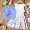 thumbnail image 2 of PatPat 2 Pieces Kid Girl Outfits Solid Cardigan and Floral Tank Dress Set Size 5-12, 2 of 6