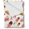 thumbnail image 2 of Ambesonne Summer Emoji Throw Blanket, Ice Cream and Watermelon Pattern with Sun Ornaments on Striped Back, Flannel Fleece Accent Piece Soft Couch Cover for Adults, , Lime Green Mustard, 2 of 7