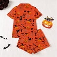 thumbnail image 4 of CUZIBR Girls Outfits Sets Halloween Pumpkin Bat Cat Print Lapel Button Short Sleeve Pajama Top Matching Shorts Two Piece Kids Sleepwear Set,Red,13-14 Years, 4 of 9
