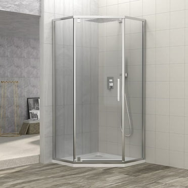 34"x 72" Shower Doors, Semi-Frameless Hinged Clear Glass Shower Doors with Mounting Hardware and Single Handle, Modern Bypass Shower Enclosure Bathroom Doors in Chrome Finish