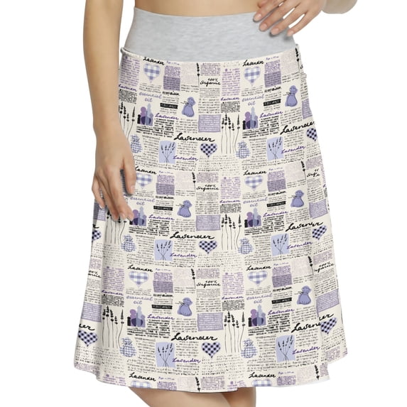 Women's Old Newspaper Lavender Pattern A-line Printed Skirt Casual Wear, S, Cream Lavender Black, by Ambesonne