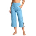thumbnail image 2 of Capris for Women Lightweight New Women's High Waist Yoga Capri Fashion Straight Leg Casual Sports Capri Pants Side Split Soft Comfy Fitness Cropped Trousers Sky Blue XXL, 2 of 8