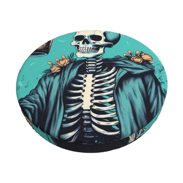 Balery Vintage Skull Beer Fundas de asiento para taburete de bar redondo de tela de terciopelo ajustables que protegen de arañazos y manchas para sillas de 14 a 17 pulgadas.-12 inch