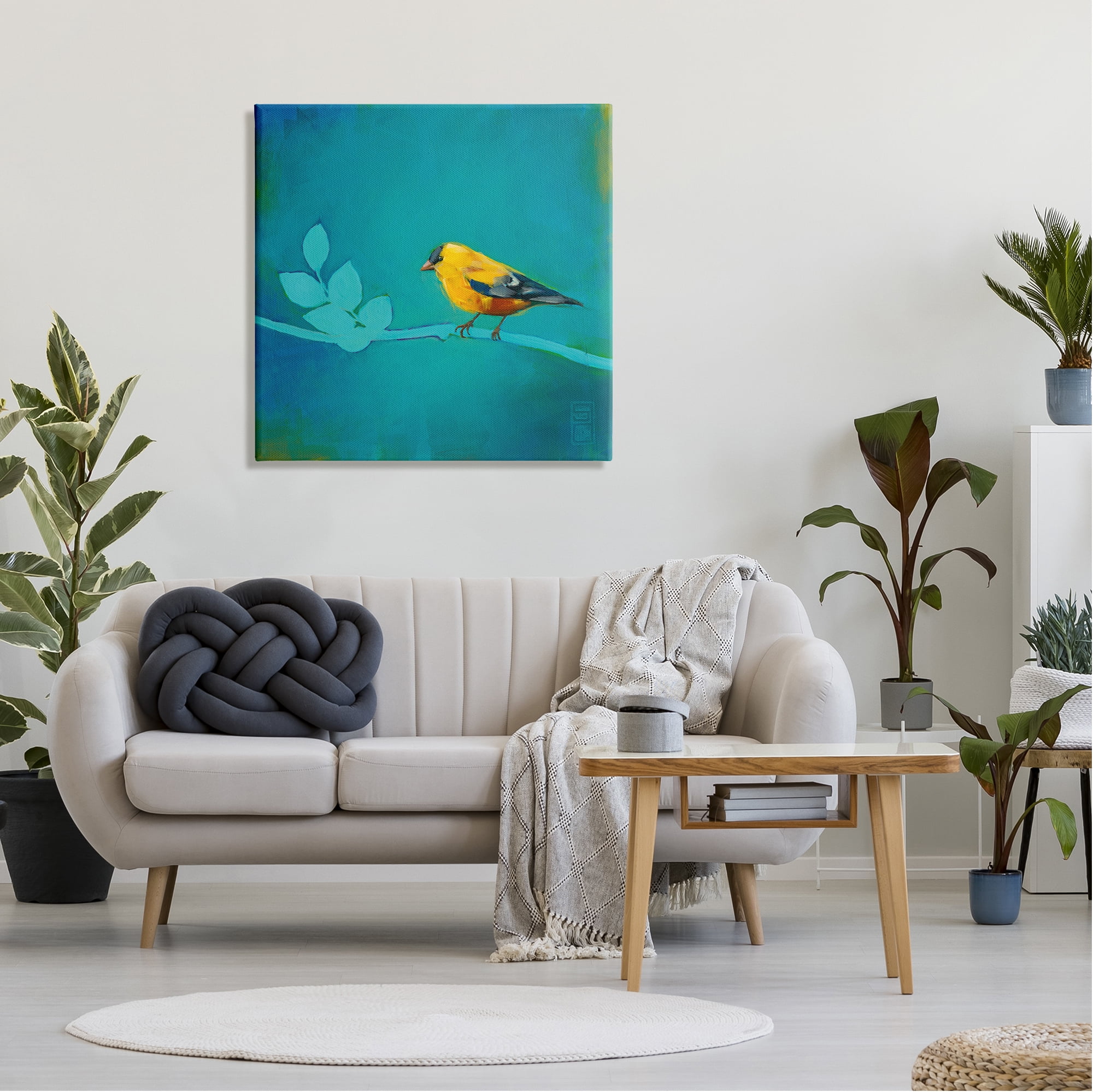 Stupell Industries Canary with Abstract Branch Animals & Insects Painting Gallery Wrapped Canvas Print Wall Art, 30 x 30