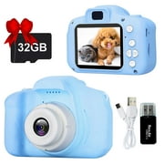 Kids Camera Selfie Shockproof Digital 1080P HD Video Camcorder, Charming Christmas Birthday Gifts for Boys Toddler Age 3-10 Portable Game Toys with 32G SD Card (Blue)