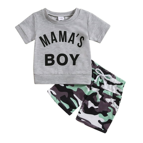 Fsqjgq Baby Boy Clothes 12M Child Outfits Toddler Baby Boys Summer Clothes Short Sleeve Prints T Shirt Tops Shorts Child Kids 2PC Set Outfits Clothes 18-24 Month Boy Clothes Clothing Sets