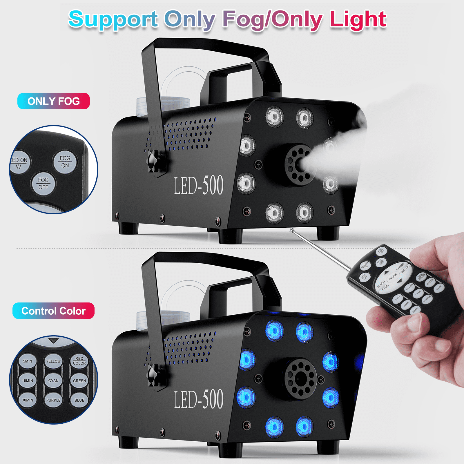 DIGITNOW Halloween Smoke Machine, Remote Controlled, 3 Stage LED Lights