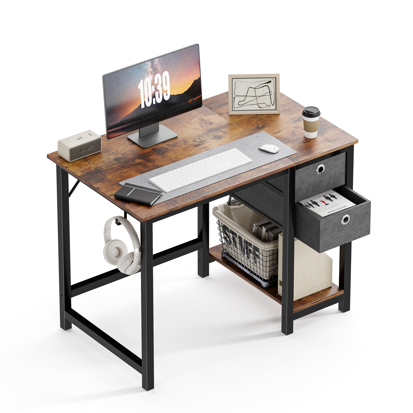 edx Computer Desk with Drawer 40 Inch PC Table Study Desk with 2-Tier Drawers Storage Shelf Headphone Hook, Modern Simple Style Laptop Desk for Bedroom, Gaming - image 1 of 7