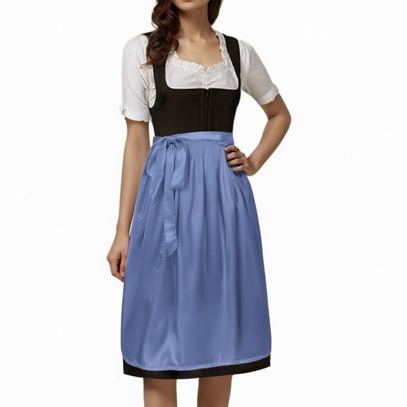 HXWCHs German Oktoberfest Classic Women's Bavarian Style Half Apron Elegant Party Dress with Adjustable Ties for Festive Events M Blue